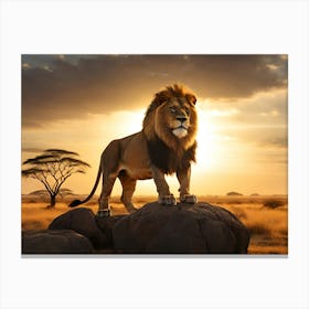 Lion In The Savannah Paintings Art Print Canvas Print