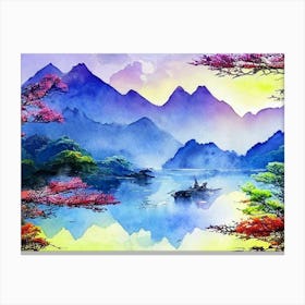 A Lakeside Scene Canvas Print