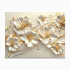 3d Flowers in Gold and Cream Colors 2 Canvas Print