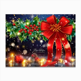 A Festive Christmas Greeting Symbolically Displayed Featuring Holly Fresh And Fiery Red Leaves Br (7) Canvas Print