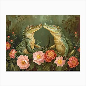 Floral Animal Illustration Crocodile 3 Canvas Print