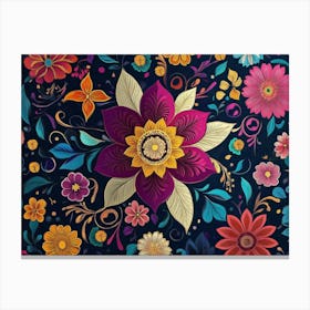 Multicolor Floral Seamless Pattern With Mandala Flowers Canvas Print