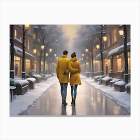 Couple Walking In The Snow Lienzo