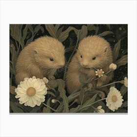 Floral Animal Illustration Porcupine 3 Canvas Print