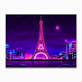 Paris At Night - Synthwave Neon City Canvas Print