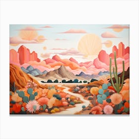 Landscape Desert And Cactus Painting 2 Canvas Print