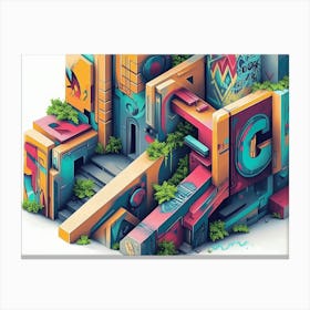 3d Graffiti City Isometric Canvas Print