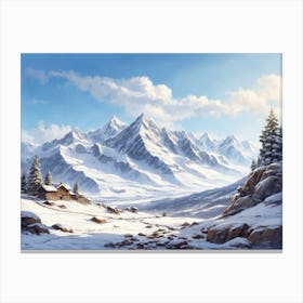 Snowy Mountain Landscape Canvas Print