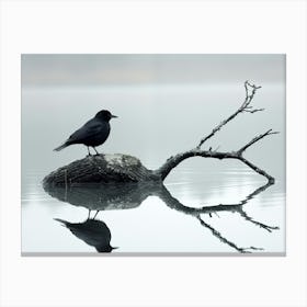 Black Bird On A Branch Canvas Print