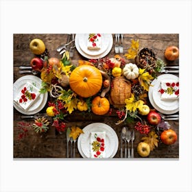 An Autumnal Composition On A Rustic Wooden Table Setting Featuring A Variety Of Harvested Ingredien (1) Canvas Print