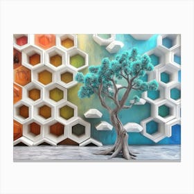 Oak And White Lattice Turquoise Colorful Tree Canvas Print