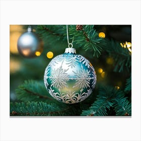 A Meticulously Detailed Geometrical Bauble Delicately Poised On The Thin Frost Dusted Branches Of (1) 2 Canvas Print