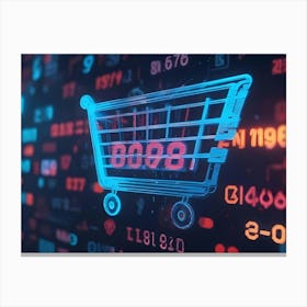 A Neon Blue Shopping Cart Icon With The Numbers 2023, Symbolizing Online Shopping And E Commerce Canvas Print