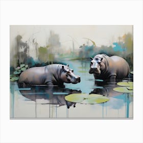Afrika Safari Scene with Hippopotamus Canvas Print