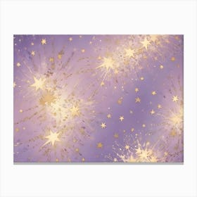 Purple Background With Golden Stars Of Different Sizes, Some Bursting With Light, Creating A Festive And Magical Atmosphere Canvas Print