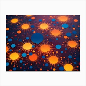 Abstract Background With Colorful Circles In Blue, Orange, And Yellow, Exploding Outward From A Central Point On A Dark, Textured Background Canvas Print