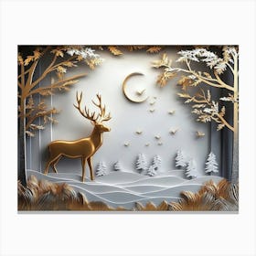 3d Modern Stereo Stag Deer Animal With Forest 3 Canvas Print