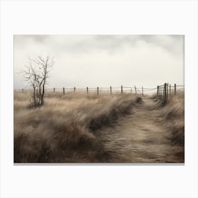 Vintage Farm Fence Painting Canvas Print