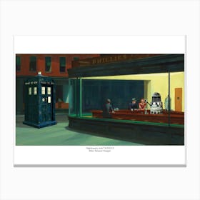 Edward Hopper & Dr Who Parody - Nighthawks With Tardis Canvas Print