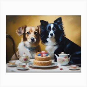Two Dogs At Tea Canvas Print