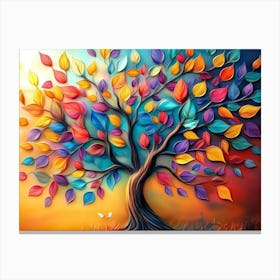 Elegant Colorful Tree with Vibrant Leaves Hanging Branches 3 Canvas Print