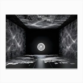 A Dark Room With A Glowing White Orb In The Center, Surrounded By Intricate Patterns On The Walls And Floor, Symbolizing A Virtual Reality Or A Digital World Canvas Print