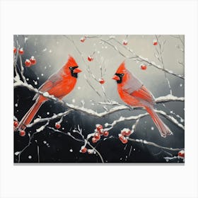 Cardinals In The Snow Canvas Print