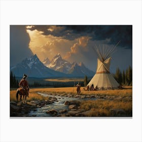 Tetons Indians Stream Teepee 34r Canvas Print