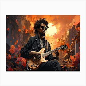 Guitar Player In A City 4 Canvas Print