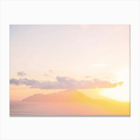 Milos, Greece I Aesthetic orange pastel sunset light over the greek mountains of the Cyclades island from the village of Plaka for a colorful minimalist geometric graphic design fine art photography Canvas Print