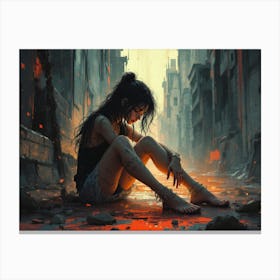 Girl Sitting On The Ground Lienzo