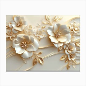 3D Creamy Gold flowers Art Canvas Print