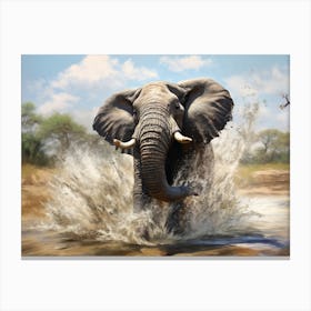 African Elephant In Water Realism2 Canvas Print