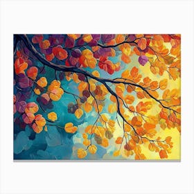 Vibrant 3d Tree Abstraction Colorful Leaves On Hanging Branches 3 Canvas Print