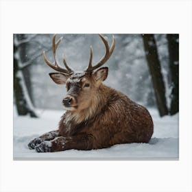 Deer In The Snow Canvas Print