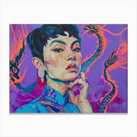 Asian Woman With Dragons Canvas Print