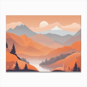 Misty mountains horizontal background in orange tone 104 Canvas Print