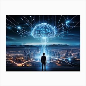 A Panoramic Illustration Of High Technology The Brain Represented As A Complex Server Emitting Stre (2) 2 Canvas Print