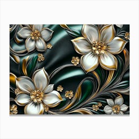 White Flowers On A Black Background 1 Canvas Print