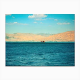 Brown Wooden Boat Sailing In Sea Of Galilee Canvas Print