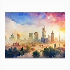 City Skyline Watercolor Painting Canvas Print