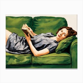 A Woman Lying On A Couch, Reading A Book Canvas Print