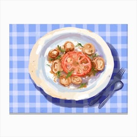 A Plate Of Calamari, Top View Food Illustration, Landscape 4 Canvas Print