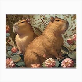 Floral Animal Illustration Capybara 2 Canvas Print
