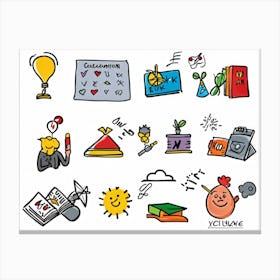 Cartoon Icons Representing Events And Education Sketched By Hand Hand Drawn Animation Style Depic (7) Canvas Print