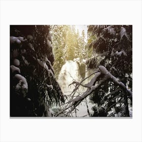 Hidded Forest Waterfall - Winter Landscape Canvas Print