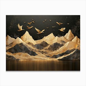 Golden Mountains With Birds Canvas Print