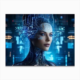 Abstract Cyber Concept Art Illustrating A Head With Neural Circuitry Resembling An Advanced Ai Syste Canvas Print