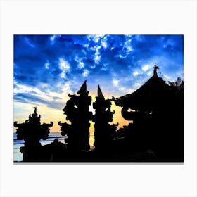 Sunset In Bali At Beach Temple Canvas Print