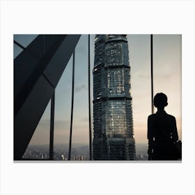 Woman Looking At Skyscraper Canvas Print
